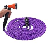 RAKU（ラク）5m~15m 伸びるホース 8パターン散水ノズル パープル 「日本語説明書付き」