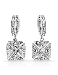0.16 total carat Round Cut Diamond Cross Design Drop Earrings in 14k Gold