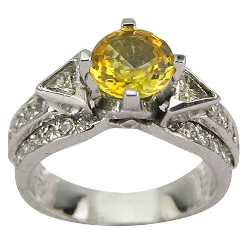 Sterling Silver Yellow Sapphire and Diamond Ring - 8.5 Sterling Silver Yellow Sapphire and Diamond Ring - 8.5
