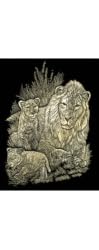 Gold Foil Engraving Art Lion & Cubs