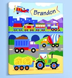 Olive Kids - Trains, Planes and Trucks Personalized Canvas Art