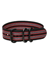 22mm Premium 3-ring Urban PVD Striped Grey / Red Military Style Nylon Watch Strap - Fits All Watches!!!