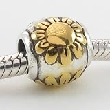 14K on Sterling Silver SUNFLOWER European Charm Bead for Bracelet