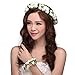 Valdler Foam Paper Rose Flower Crown with Floral Wrist Band for Wedding Festivals Ivory