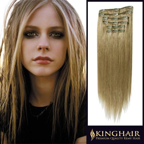 Kinghair 20" Top Quality Remy Clip In Human Hair Extensions Ash Blonde_24 Weight 70g_7pcs Clips Attached Full Head for Womens Beauty