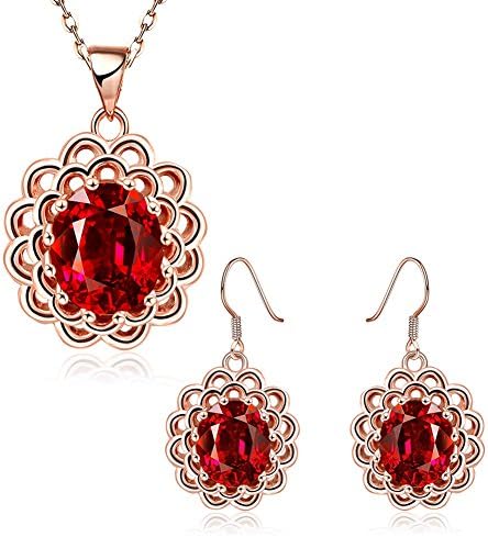 Womens Hollow Flower Crystal Engagement Jewelry Sets Pendant Necklace &amp; Drop Earrings For Anniversary