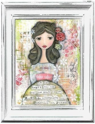 Mixed media art print by Toni Burt - 8x10 - romantic girl - with her heart open wide and her soul as her guide she took each step forward on her journey - inspirational motivational