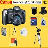 Canon Powershot Sx20 Is Digital Camera + Huge Accessories Package Including 8gb Sdhc Memory Card + Card Reader + Digital Flash + 4 Aa Batteries + Charger + Carrying Case + Tripod & Much More !!
