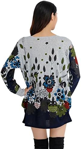 Women Long Sleeve Oversize Casual loose Knitted Tops Blouse (Floral Pattern)