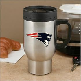 New England Patriots NFL 16 Oz Stainless Steel Travel Mug and Ceramic Coffee Mug Set - Team Logo