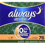 Always Ultra Overnight With Wings, Unscented Thin Pads 76 Count