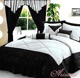7 Pieces Black and White Micro Suede Comforter Bed-in-a-Bag Set Queen Size