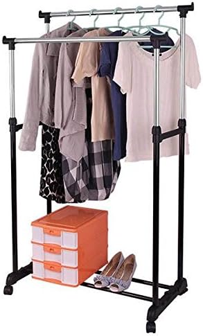 Pro Double Bar Rolling Clothing Garment Retail Display Rack Locking Casters