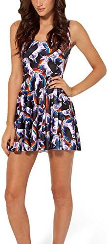 MicaCool Summer Pleated Knee-length Cherry Blossom Pattern Reversible Skater Dress