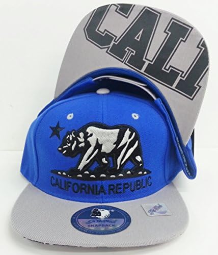 California Republic "Cali" Print under Flat Bill Snapback Hat Caps - Royal/Gray Bill