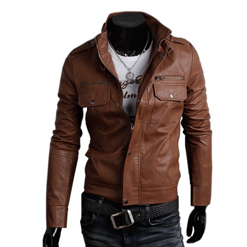 Zeagoo Fashion Men's Slim Top Designed Synthetic Leather Short Jacket Coat