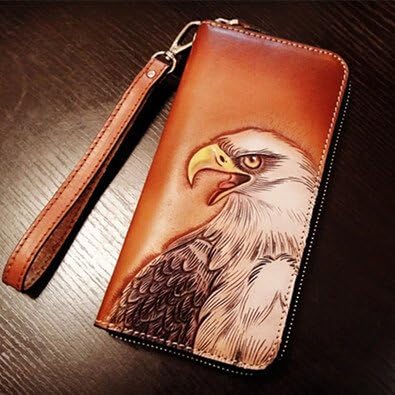 Talentote Men's Genuine Tanned Leather Handmade Leather Craft Wallet Carved with Eagle ttc-ap-h-6141107