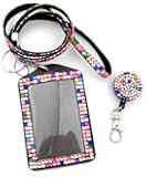 ALL in ONE Rhinestone Lanyard Bling Crystal Necklace + Badge Reel + Card Holder for Business Id/key/cell Phone (COLORFUL)