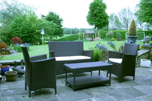 RATTAN 4PC GARDEN FURNITURE TABLE & CHAIR PATIO 