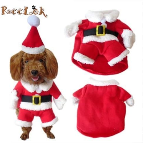 NEW REELOK Christmas Santa Claus Pet/Dog Clothes Holiday Costume/Outfit/Clothes Warm for Winter and Holiday season with Xmas Hat - S Size Small