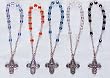 Silver Plated Bracelet with Cross and Blue, Red, Green, Clear, or Black Beads - MADE IN ITALY