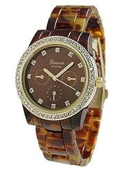 Tortoise Shell Look Ladies Dress Watch with Crystals