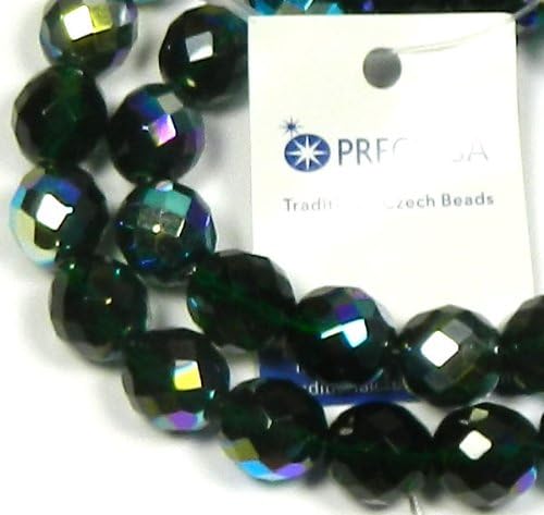 Emerald Green Ab Czech 12mm Faceted Round Firepolished Glass Beads 16" Loose Strand 33 Beads