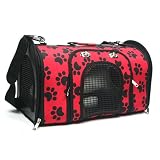 【全3サイズ】猫用/犬用　ドーム型キャリーバッグ　折りたたみペット バッグ　かわいい肉球柄　レッド　手提げでも肩掛けでもOK (Ｓサイズ：41*25*21cm 8177-3) 犬 キャリーバッグ