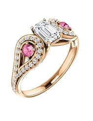 18K Rose Gold Emerald Cut Diamond and Pink Sapphire Ring -- LIFETIME WARRANTY