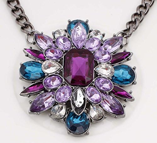 New Style Fashion Necklace Jewelry for Women 3 Color Flower Crystal Chain Pendant Necklace Wedding Jewelry (Purple)