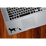 Cat Mom and Baby Kitten Playing with Tail - DESIGN 1 - Trackpad / Keyboard - Vinyl Decal Sticker - Copyright &copy; Yadda-Yadda Design Co. (4"w x 1.75"h) (BLACK)