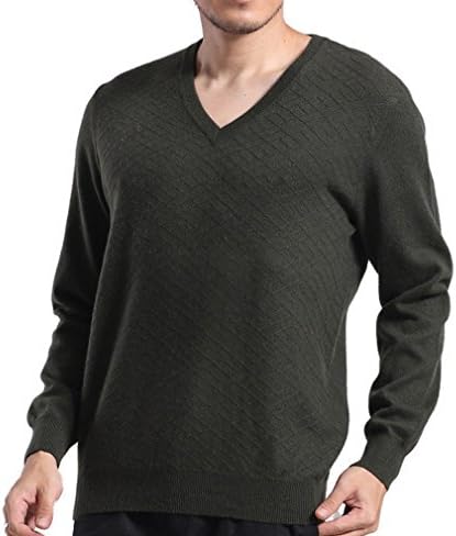 METERDE Men's Lightweight Cashmere V Neck Slim Pullover Sweater Olive Green S