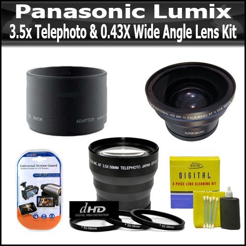 3.5x Telephoto & 0.43X Wide Angle Lens Kit Panasonic Lumix DMC-FZ35 DMC-FZ18 FZ28 Includes 0.43x Fisheye Lens + 3.5X Telephoto Lens + Extras