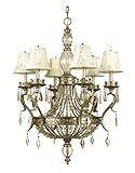 IMAGE OF AF Lighting 7519-6H Coronation Candle Base Chandelier, Aged Gold with Gold Glass, Beads, and Ivory Soft-Back Fabric Shades
