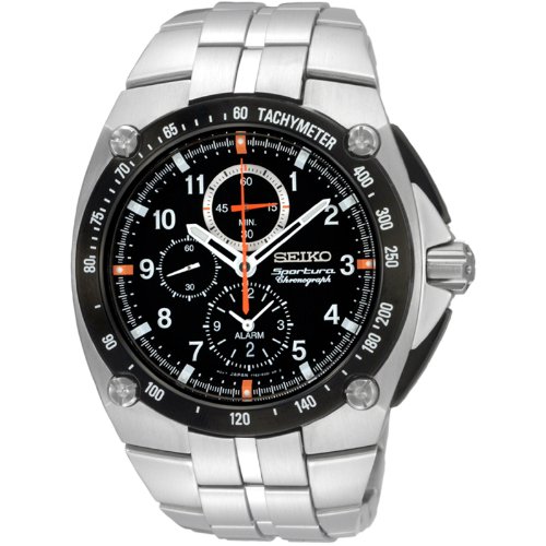 Seiko SNAD23 Mens Black Dial Sportura Chronograph Alarm Watch
