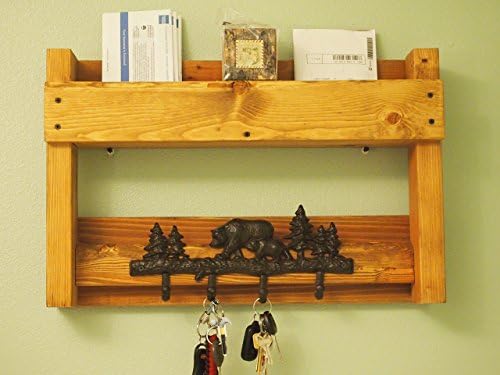 Entryway organizer key rack with bear hook. Mesquite clear finish. (special blend) Limited. (cr-6)