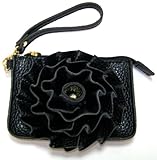 Jazzed Faux Leather Black Flower Wristlet Purse