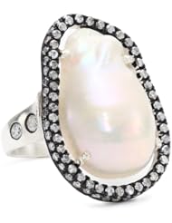 Jordan Alexander "Slice" Silver and Exterior White Pearl Slice and Two Rows of Diamond Ring, Size 7