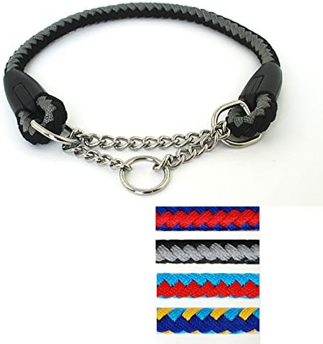 Braided Nylon Rope Chain Dog Pet Training Choke Collar Black&Grey Neck for 22-27"