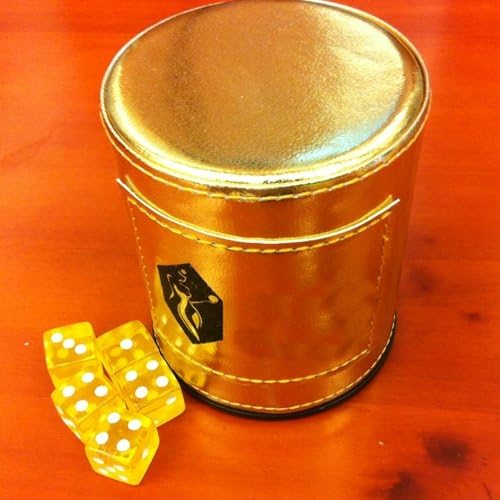 Novelty Yellow Square Dice with Golden Cylinder Dice Cup