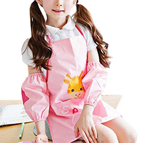 KM Kids' Cute Giraffe Printing Waterproof Art Drawing Apron (S, Pink)