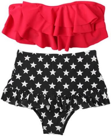 TM Retro High Waisted Stars Push Up Bandeau Bikini Sexy Swimsuits Swimwear L