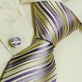 purple stripes men wearing ties yellow wedding gift mens style silk neck ties cufflinks set A2089