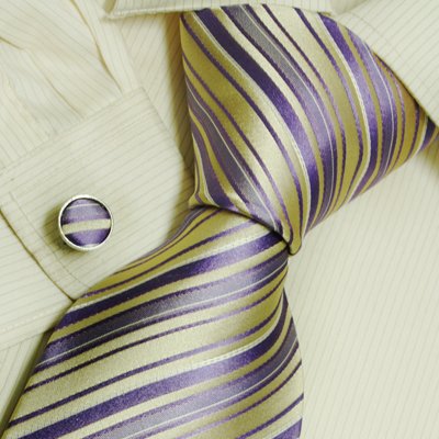 purple stripes men wearing ties yellow wedding gift mens style silk neck ties cufflinks set A2089