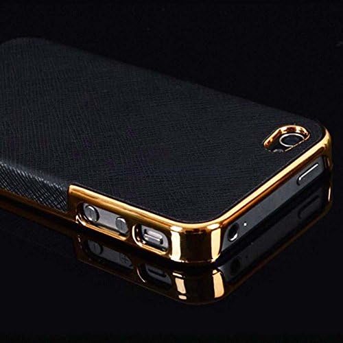 NEW Frame Luxury PU Leather Chrome Hard Back Case Cover For Apple iPhone 5 5S 5G Black Gold iPhone5 Smartphone Cellphone Cover Cases