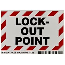 Brady 86204 3-1/2" Height, 5" Width, B-302 High Performance Polyester, Black And Red On White Color Lockout Point Labels, Legend "Lock-Out Point" (Pack Of 5)