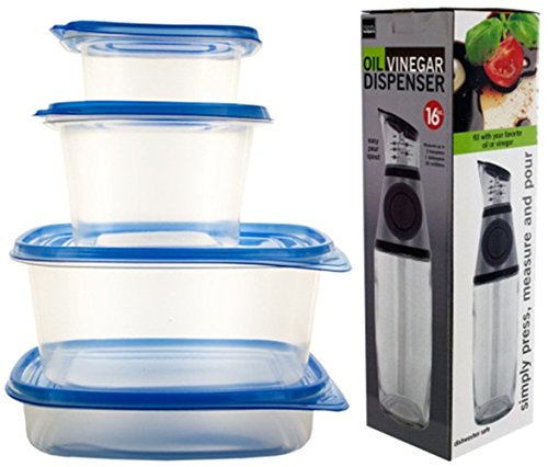Large Variety Pack Food Storage Containers Set Bundle With Oil and Vinegar Dispenser Easy-Pour Spout