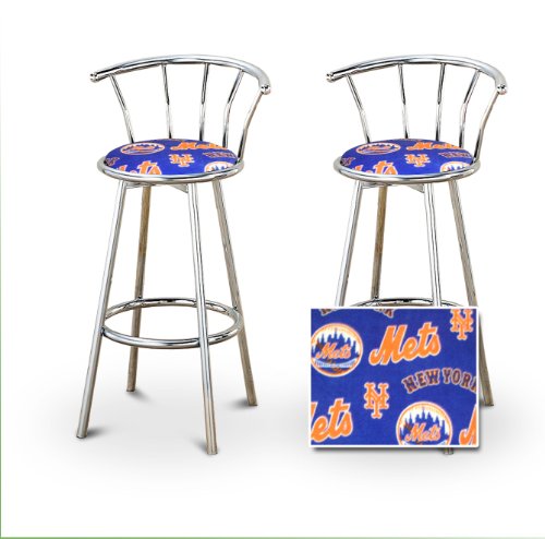 2 New York Mets Baseball Soft Fleece MLB Custom Chrome Barstools with Backrest Set