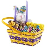 Happy Easter, Beautiful Woven Wooden Deluxe Gift Basket, Includes Plush Bunny, Peeps Candy, Chocolate, Candles by Benevelo Gifts