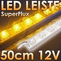 SuperFlux LED Leiste 50cm 12V DC GELB - IP65! - 30 MEGA helle LEDs - vergossen im weißen Kunststoffprofil - IDEAL für indirekte Beleuchtung - SUPER HELL